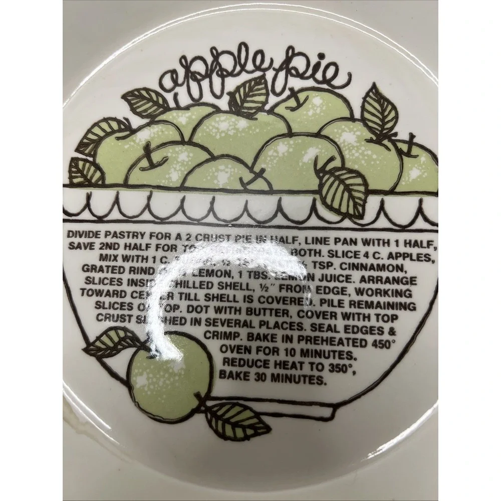 Vintage Retro Country Harvest Green Apple Pie Plate Pan Dish Recipe Baking 11